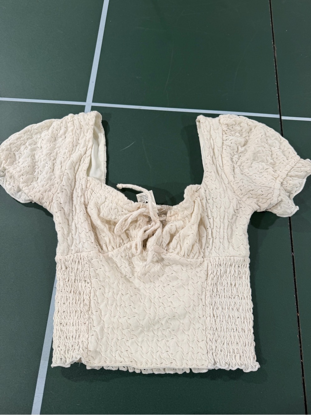 URBAN Romantics Cream Smocked Puff-Sleeve Crop Top